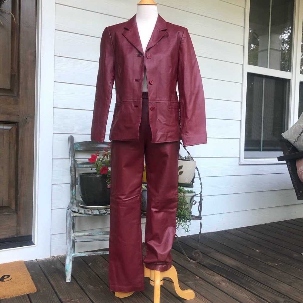 Vintage Clio Oxblood Leather blazer pants set